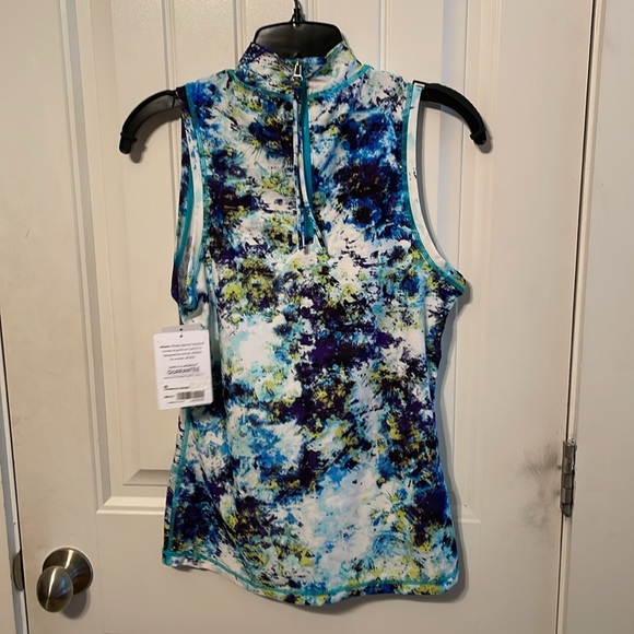 Athleta Hypersonic Aqua Print Rash Guard Top Size Small NWT - Picture 3 of 5